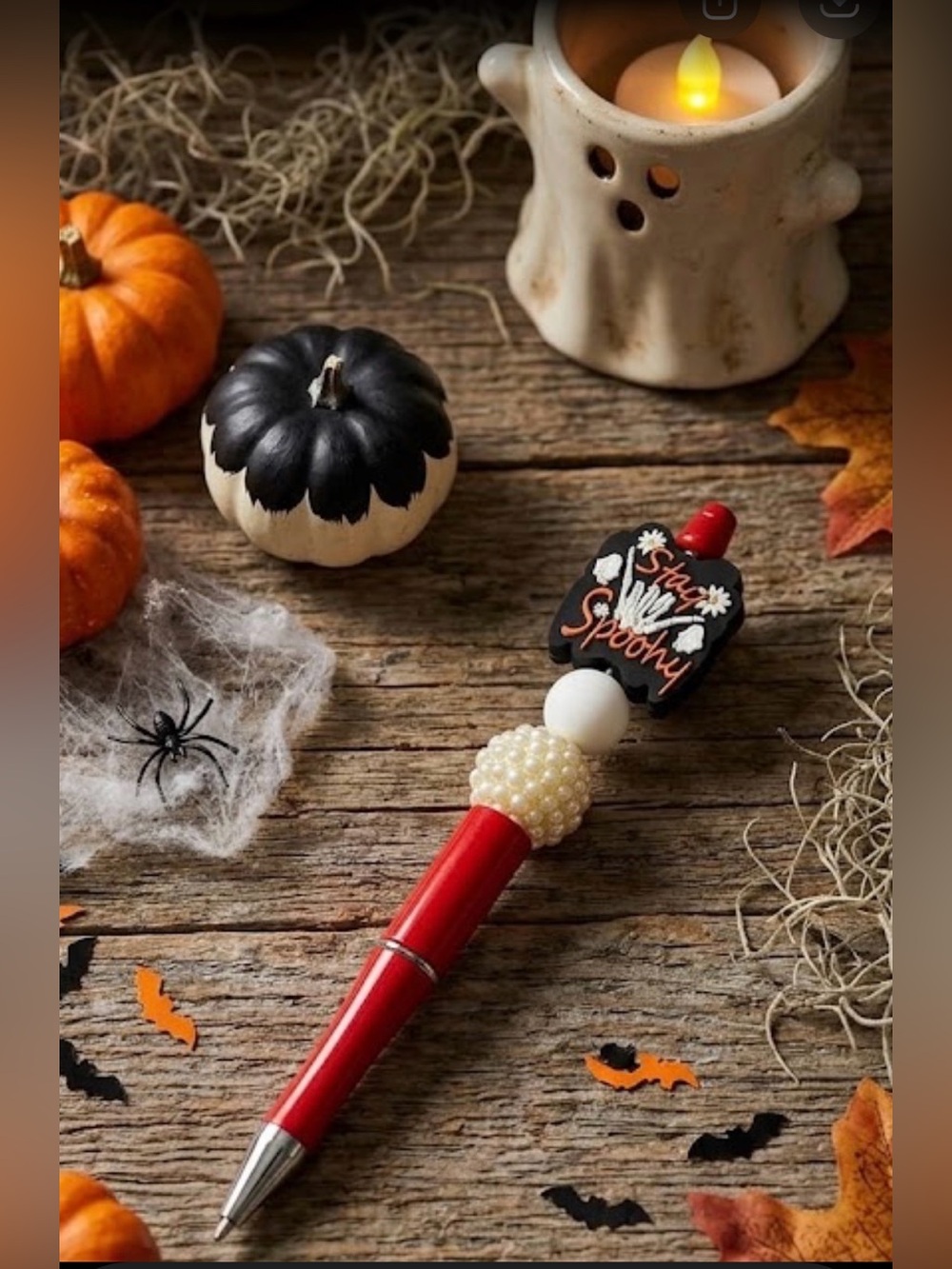 Halloween “Stay Spooky”Decorative Pen with Pearl Bead Accent